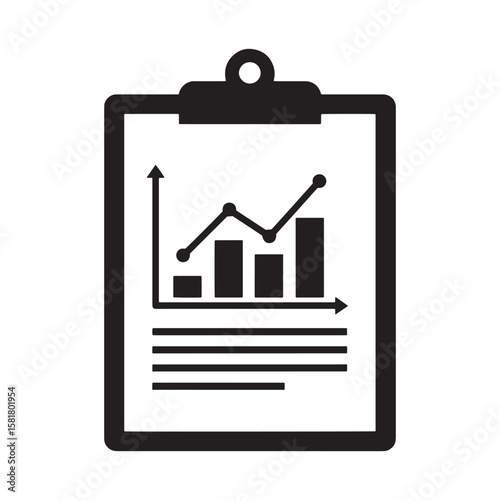 Black and white clipboard with business graph showing financial data analysis and growth