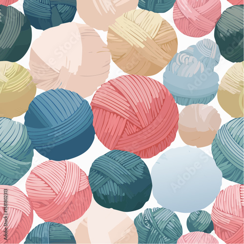 seamless spread of knitting yarn balls in various colors