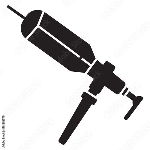 Black and white illustrated medical syringe injecting healthcare concept isolated on white background