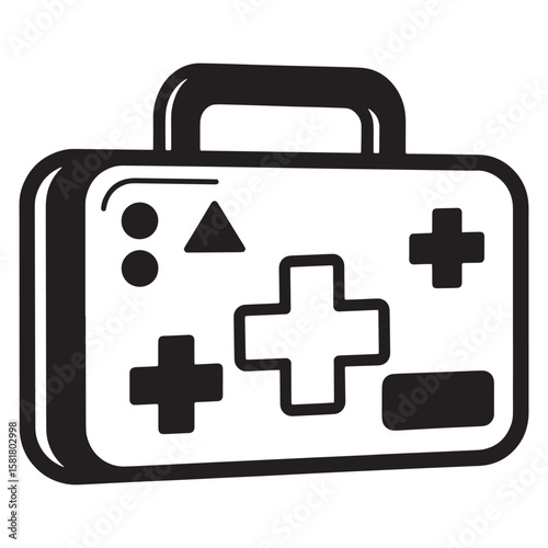 Black and white illustration of a first aid kit suitable for medical and healthcare concepts.