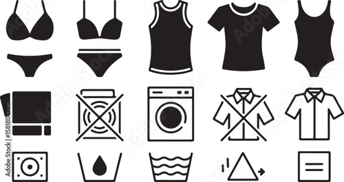 Laundry and Clothing Care Symbol Vector Set for Washing and Cleaning