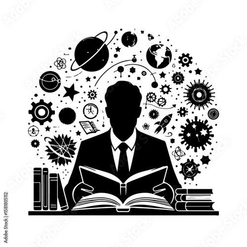 man reading book silhouette , men reading book vector