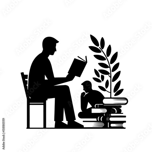 man reading book silhouette , men reading book vector