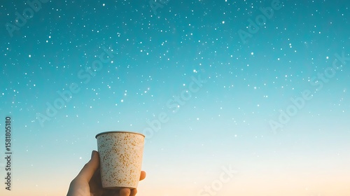 Dreamy Starry Sky with Hand Holding Cup