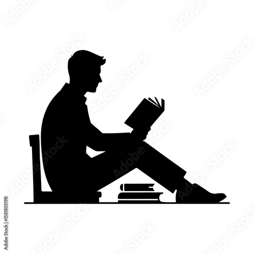 man reading book silhouette , men reading book vector