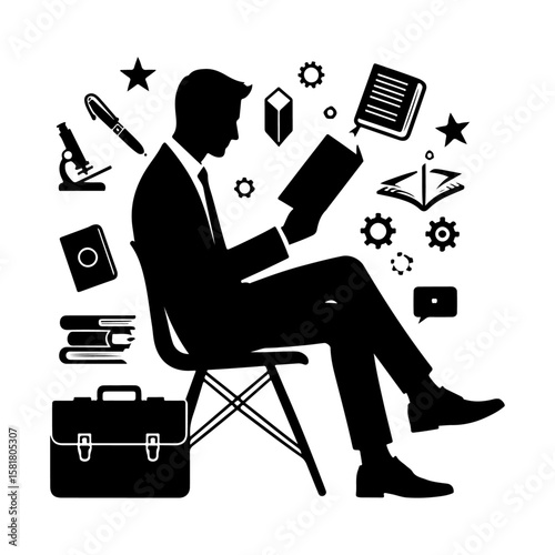 man reading book silhouette , men reading book vector