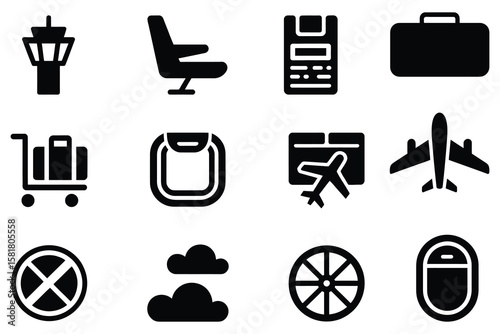 Airport travel icons collection airplane luggage
