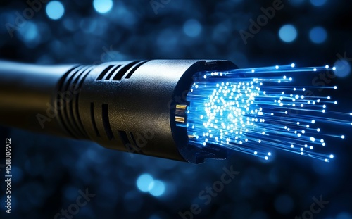 High-Tech Fiber Optic Cable in 3D Rendering with Glowing Tips – Data Transfer Concept