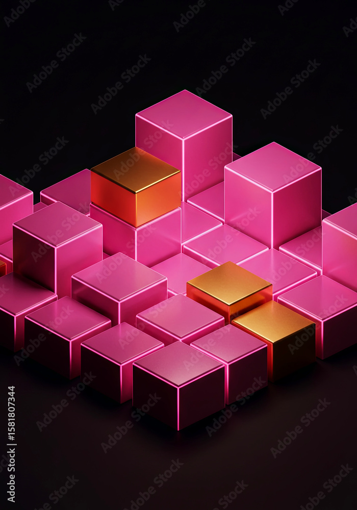 Fototapeta premium Isometric Cubes with Glowing Edges in Vibrant Tones