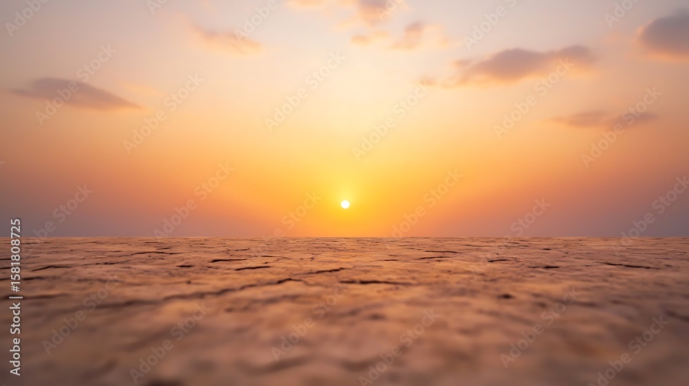 Obraz premium Golden Sunset Sky Over Cracked Earth Horizon