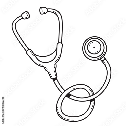 Hand drawn illustration of a stethoscope depicting health healthcare and medical concepts