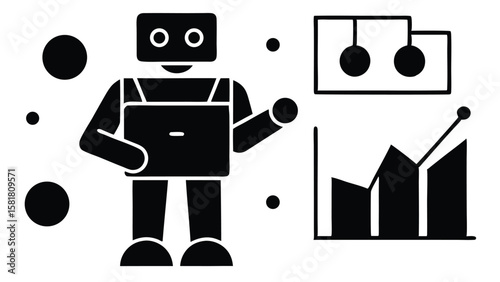 AI Robot Analyzing Big Data Futuristic Technology Illustration