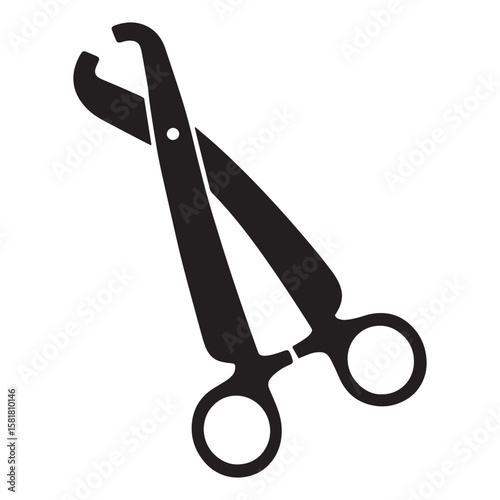 Illustration of a veterinary nail clipper tool depicted in black and white on a white background