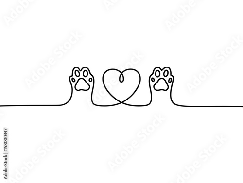 Seamless Cat Paw to Heart Transformation Line Art Border