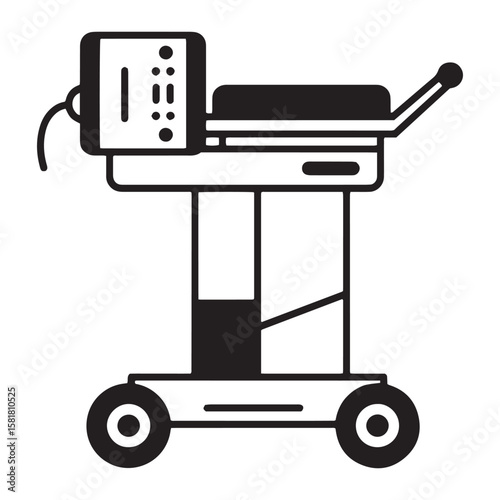 Medical equipment ultrasound machine illustrated in black and white for healthcare concepts
