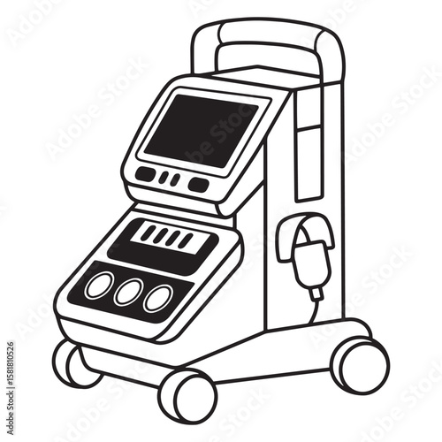 Medical diagnostic ultrasound machine black and white illustration isolated on a white background