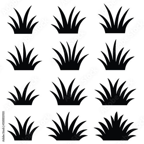 Black grass clumps vector art blades green