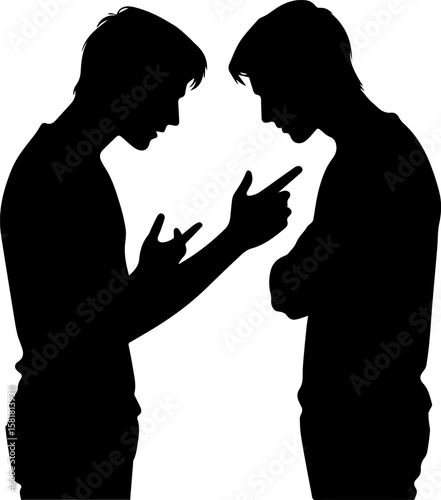 Two men arguing with gestures in silhouette against a white background  