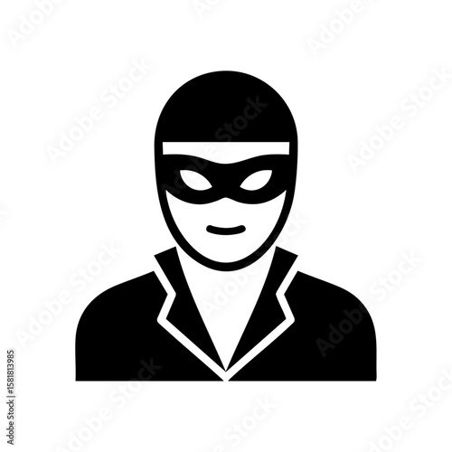 Masked person in a suit as a thief icon. Ideal for security concepts, crime prevention materials, and identity protection designs.