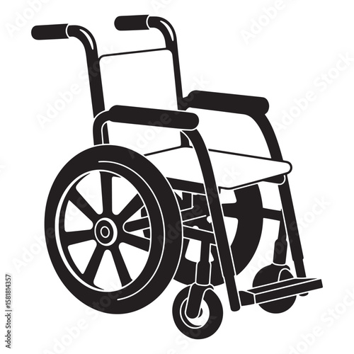Simple black and white illustration of a wheelchair depicting disability and accessibility themes.