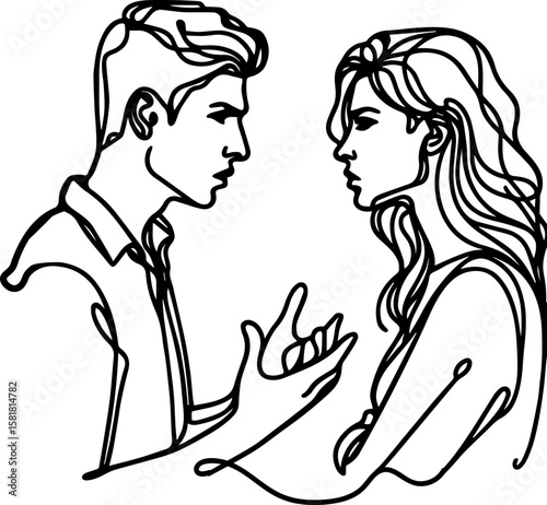 Line art couple communicating during an emotional conversation  