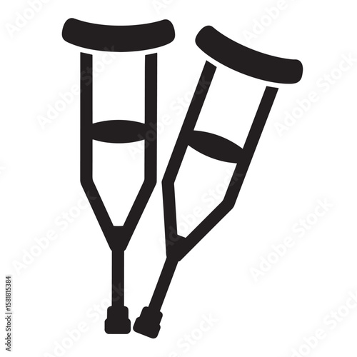 Simple black and white vector illustration of two crutches for medical and healthcare purposes