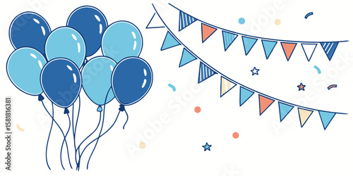 An isolated blue balloon with a string on a white background vector illustration.