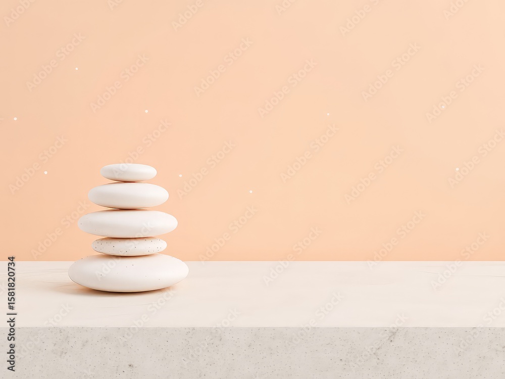 Obraz premium Stacked white stones on a neutral surface convey a sense of calm and well being, promoting inner peace