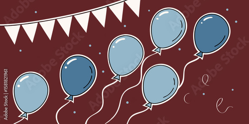 Blue balloons background for birth day party decoration banner in red background vector illustration.