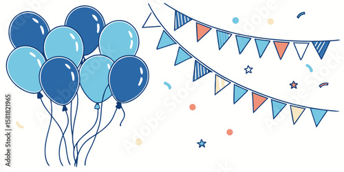 Blue balloons background for Birth day party decoration banner in white background vector illustration.
