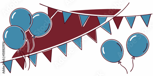Blue balloons background for Birth day party decoration banner in red white background vector illustration.