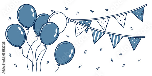 Blue balloons background for Birth day party decoration banner in white background vector illustration.
