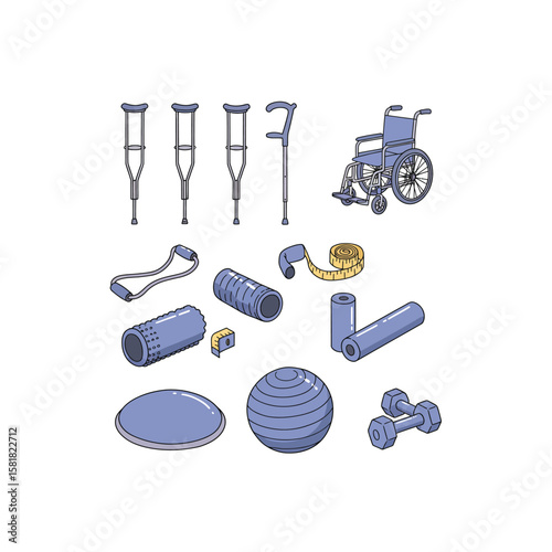 Assistive Mobility  Fitness Equipment Crutches Wheelchair Exercise Ball Dumbbells Foam Roller