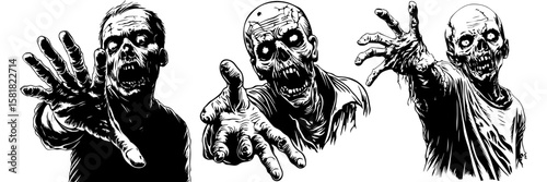 Screaming Horror Faces – Angry Undead Zombie Clipart

