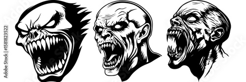 Screaming Horror Faces – Angry Undead Zombie Clipart

