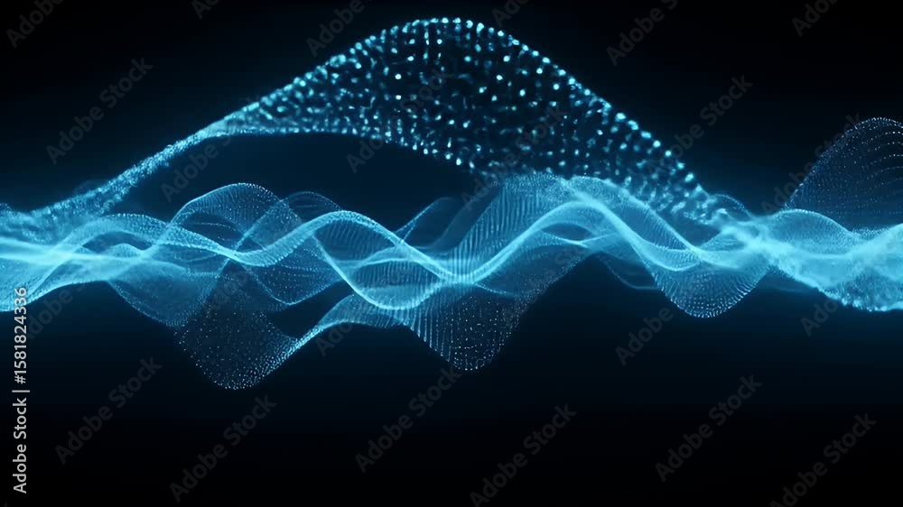 Glowing blue particle wave on a dark background