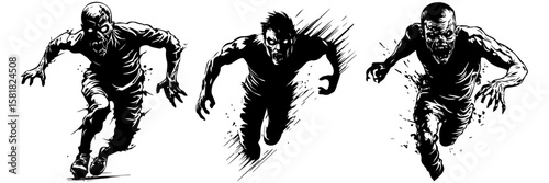 Screaming Horror Faces – Angry Undead Zombie Clipart


