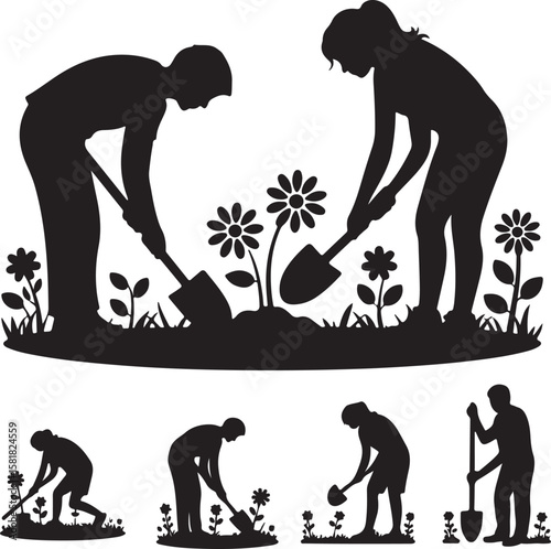 |Gardening flower silhouette bundle vector illustration