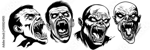 Zombie Skull Vector Set – Scary Monster Head Illustrations