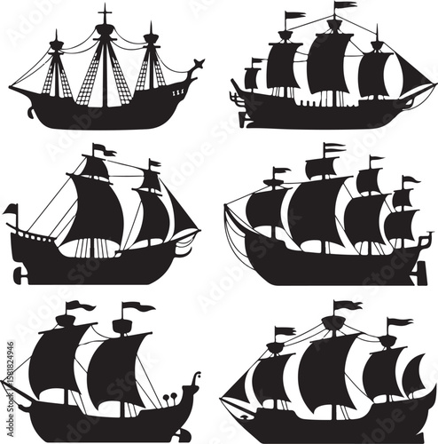 Ship silhouette bundle vector illustration