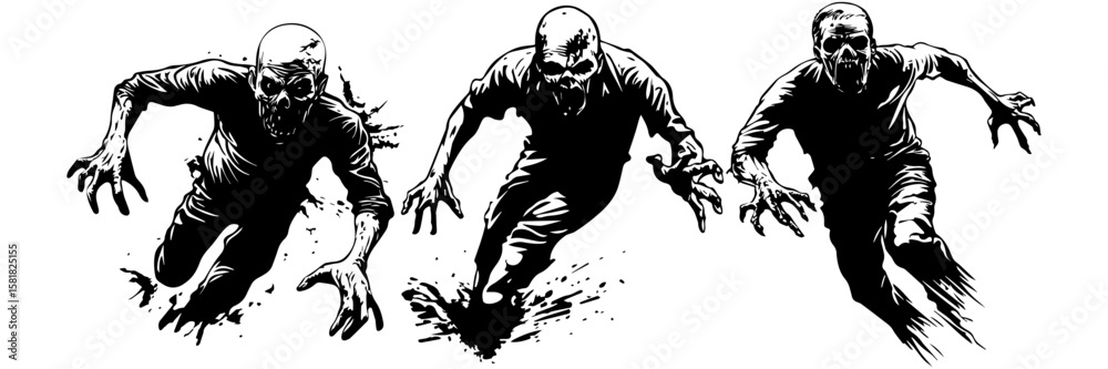 Fototapeta premium Zombie Skull Vector Set – Scary Monster Head Illustrations