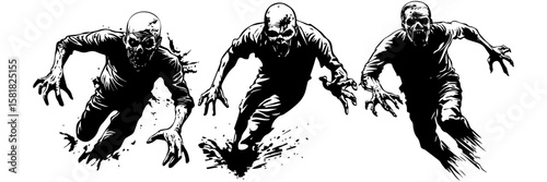 Zombie Skull Vector Set – Scary Monster Head Illustrations