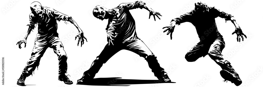 Fototapeta premium Zombie Skull Vector Set – Scary Monster Head Illustrations