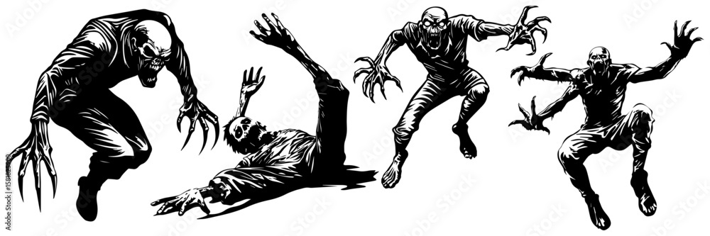 Obraz premium Zombie Skull Vector Set – Scary Monster Head Illustrations