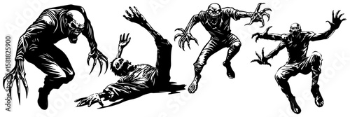 Zombie Skull Vector Set – Scary Monster Head Illustrations