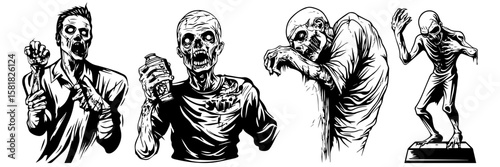 Zombie Skull Vector Set – Scary Monster Head Illustrations