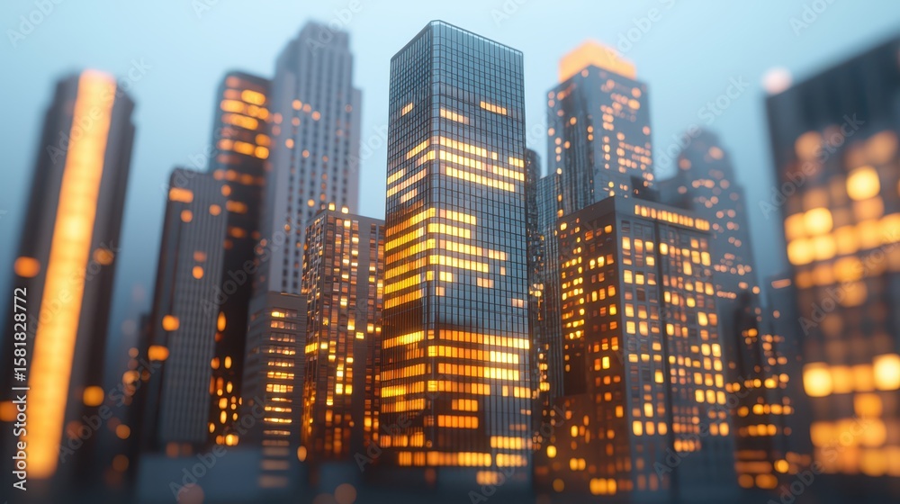 Fototapeta Vibrant metropolis, a captivating night view of skyscrapers and city lights illuminated