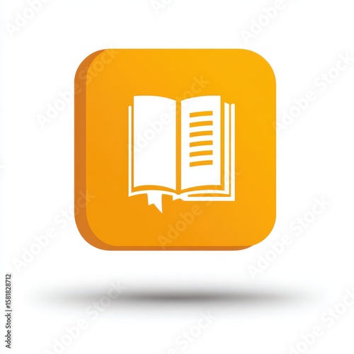 Orange Square Button with White Open Book Icon