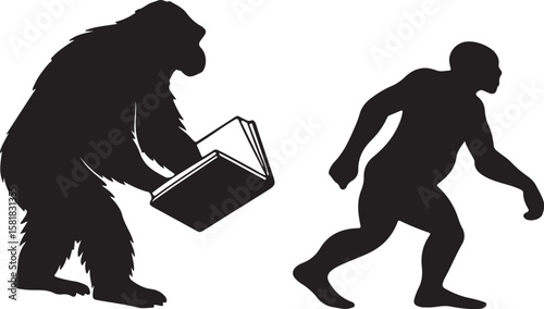 Silhouette Frying Pan, Book, and Gorilla Icon Vector Design – Solid Black Kitchen, Education, and Wildlife Clipart for Creative Themes