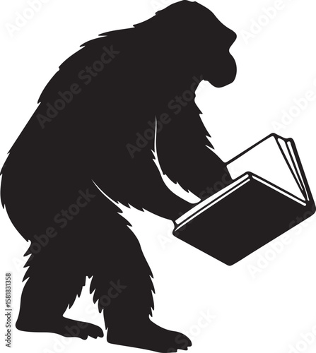 Silhouette Frying Pan, Book, and Gorilla Icon Vector Design – Solid Black Kitchen, Education, and Wildlife Clipart for Creative Themes